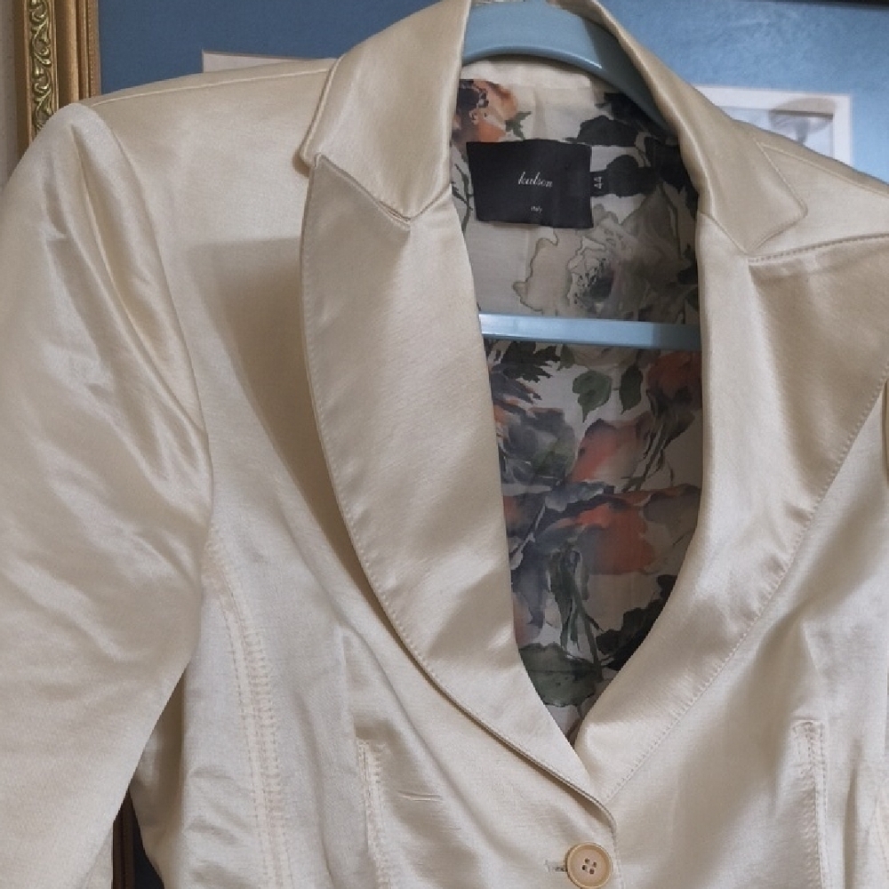 Kulson Italy Elegant Cream Satin Blazer Glam maximalists Scandinavian Preppy - Picture 6 of 14